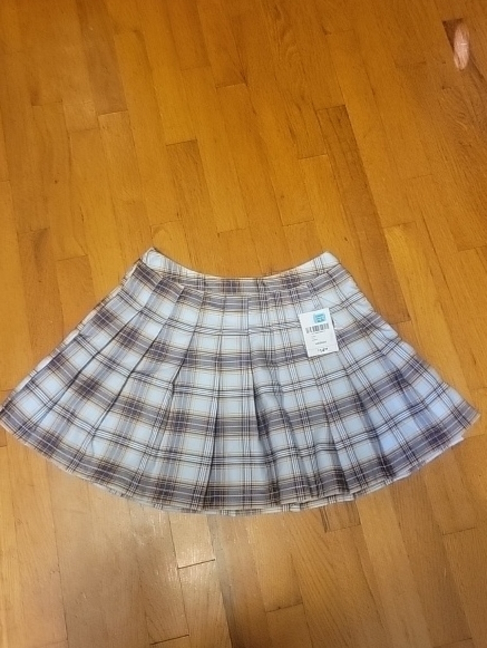 Forever 21 Blue and Orange Plaid Pleated Skater Skirt